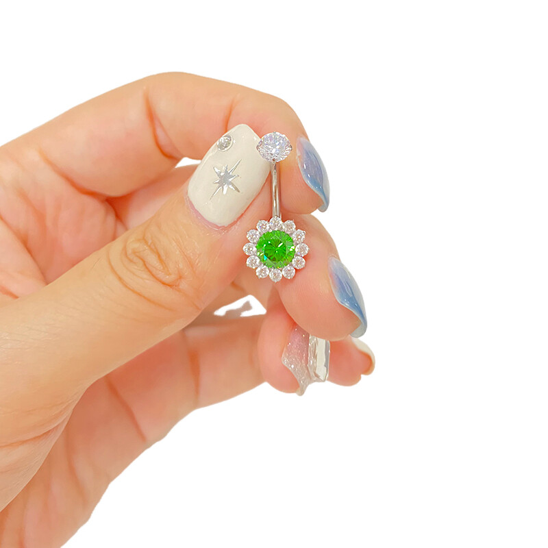 ASTM F136 Titanium PIERC Flower Κοσμήματα Δαχτυλίδι αφαλού Δαχτυλίδι αφαλού CZ Πλακόστρωτο επάνω μέρος με σπείρωμα κοιλιά Piercing Κοσμήματα για το σώμα