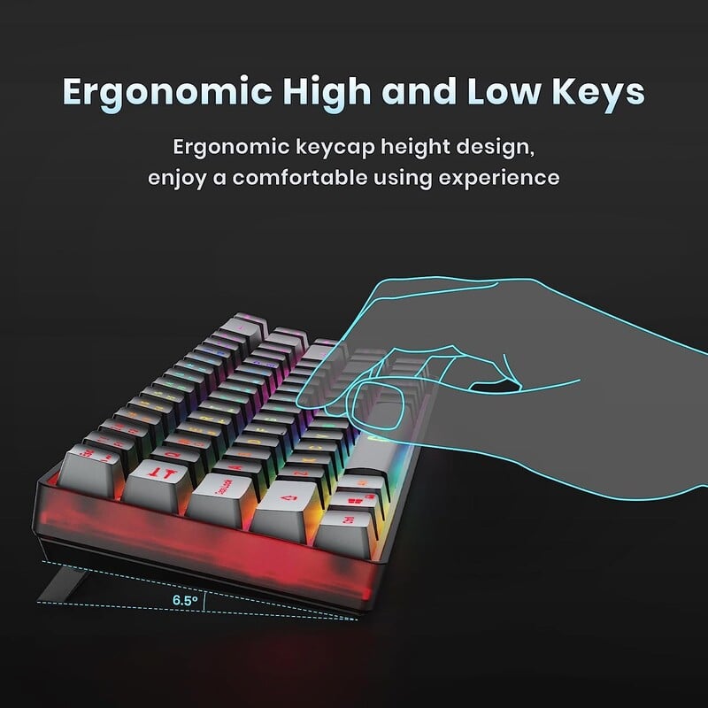 GEODMAER 2.4G ασύρματο πληκτρολόγιο παιχνιδιών Επαναφορτιζόμενο πληκτρολόγιο με οπίσθιο φωτισμό gaming πληκτρολόγιο 68 πλήκτρων Anti-ghosting πληκτρολόγιο χωρίς συγκρούσεις για υπολογιστή