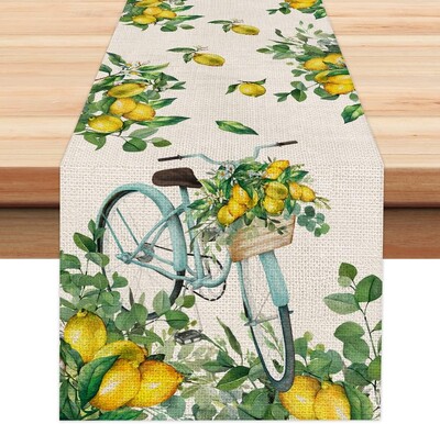 Летен велосипед Lemon Lenen Table Runner Ваканционни парти декорации Миещ се трапезарна маса Runner за Vintage тематичен парти декор