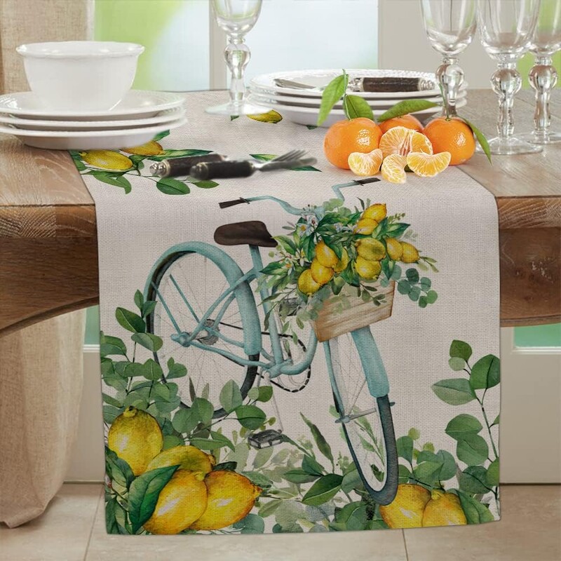Aleer de masă din lenjerie de lămâie cu bicicletă de vară Decorații pentru petreceri de vacanță Aleer de masă lavabil pentru sufragerie pentru decor de petrecere tematică vintage