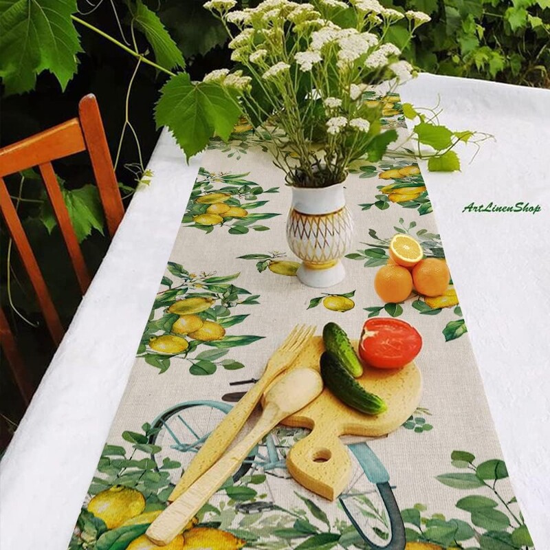 Aleer de masă din lenjerie de lămâie cu bicicletă de vară Decorații pentru petreceri de vacanță Aleer de masă lavabil pentru sufragerie pentru decor de petrecere tematică vintage