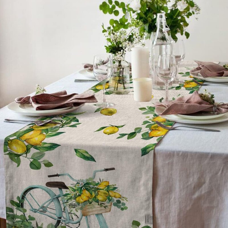 Aleer de masă din lenjerie de lămâie cu bicicletă de vară Decorații pentru petreceri de vacanță Aleer de masă lavabil pentru sufragerie pentru decor de petrecere tematică vintage