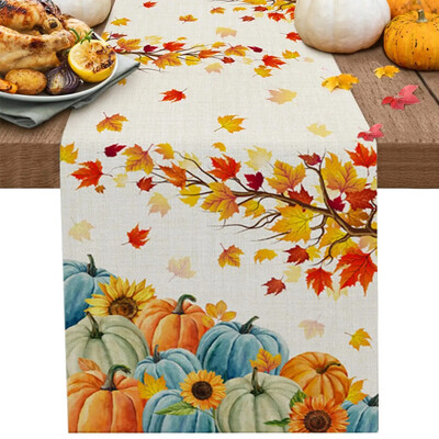 Toamnă de Ziua Recunoștinței Dovleac Frunze de arțar Afecțiuni de masă din in, Toaletă Esarfe Fermă Bucătărie Afemeni de masă Decorațiuni de sărbători