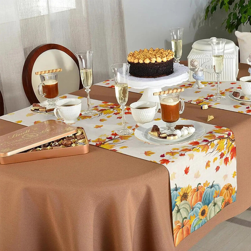 Toamnă de Ziua Recunoștinței Dovleac Frunze de arțar Afecțiuni de masă din in, Toaletă Esarfe Fermă Bucătărie Afemeni de masă Decorațiuni de sărbători