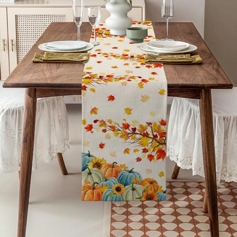 Toamnă de Ziua Recunoștinței Dovleac Frunze de arțar Afecțiuni de masă din in, Toaletă Esarfe Fermă Bucătărie Afemeni de masă Decorațiuni de sărbători