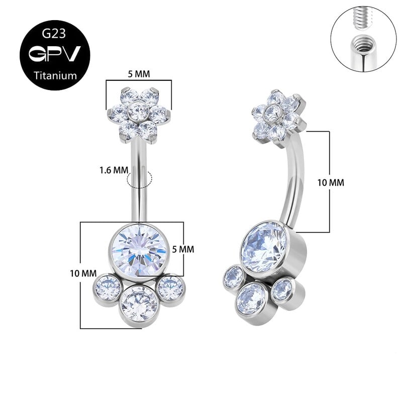 1PC 14G prsten za pupak Nokat za pupak G23 titanijski nakit za piercing s umetnutim cirkonom i opalom Kopča za ženski piercing za pupak