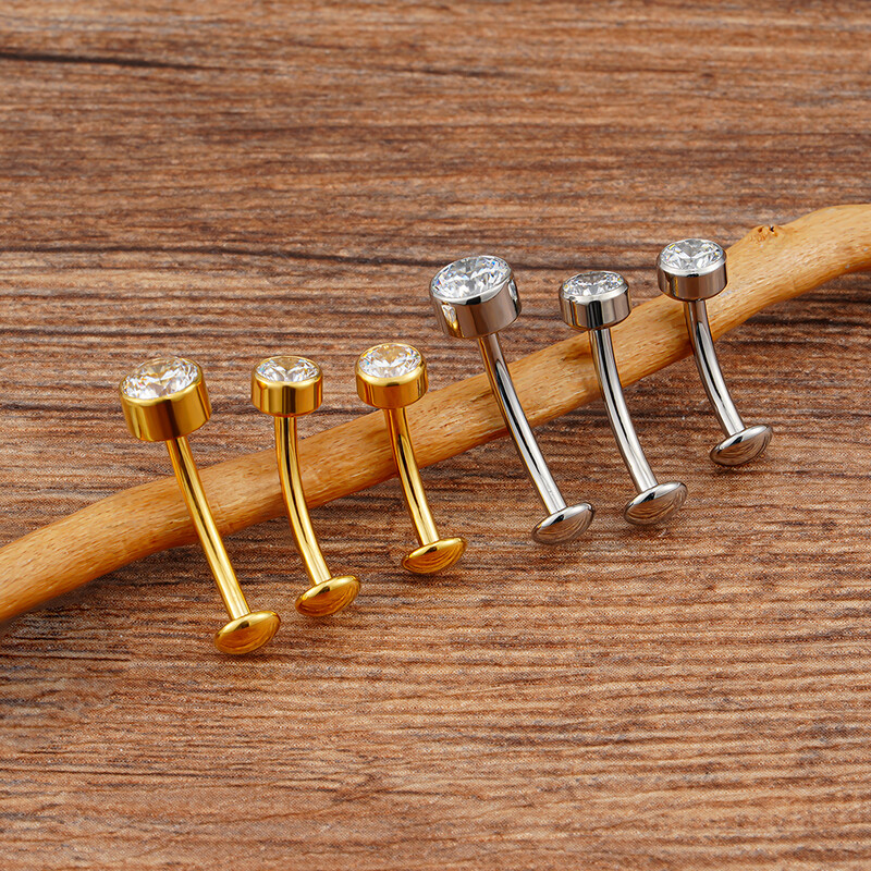 Dreapta Grand ASTM F136 Titan 14G Bază convexă CZ Inel pentru buric plutitor 10/12/14mm Curbat Barbell Piercing pentru buric Bijuterii