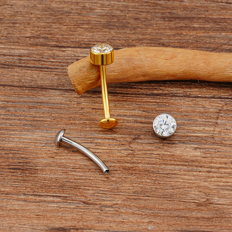 Dreapta Grand ASTM F136 Titan 14G Bază convexă CZ Inel pentru buric plutitor 10/12/14mm Curbat Barbell Piercing pentru buric Bijuterii