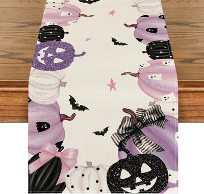 Τραπεζαρία απόκριες Scary κολοκύθας λινό Τραπέζι Ράνερ Μοσχάρι Διακόσμηση κασκόλ Επαναχρησιμοποιήσιμο Τραπεζαρία Κουζίνας Τραπεζαρία Διακοσμήσεις γιορτινό πάρτι