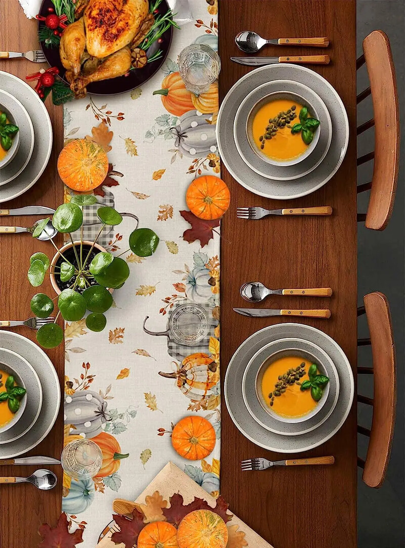 Gnom de Ziua Recunoștinței de toamnă, dovleac, frunze de arțar, alee de masă din in, decor bucătărie, alee de masă lavabile, decor pentru petreceri de vacanță