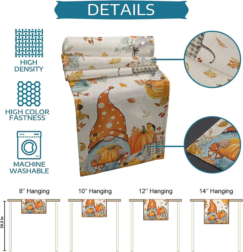 Gnom de Ziua Recunoștinței de toamnă, dovleac, frunze de arțar, alee de masă din in, decor bucătărie, alee de masă lavabile, decor pentru petreceri de vacanță