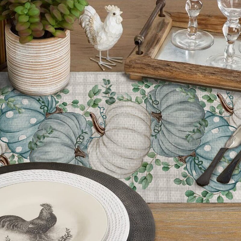 Tök zöld levél dekoratív pamut lenvászon asztali futó Őszi Hálaadás Konyhaasztal dekoráció Esküvői Party asztali futó