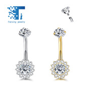 Piercing do pupka z titánu F136 s vnútorným závitom 14G, slnečnica so zirkónom, titánový prsteň do pupka.