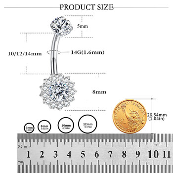 F136 Titanium Belly Button Nail 14G Inner Threaded Sunflower with Zirconia Belly Button Ring Κοσμήματα Titanium Body Piercing