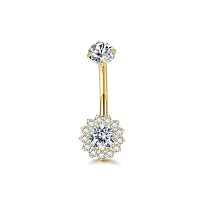 Piercing do pupka z titánu F136 s vnútorným závitom 14G, slnečnica so zirkónom, titánový prsteň do pupka.