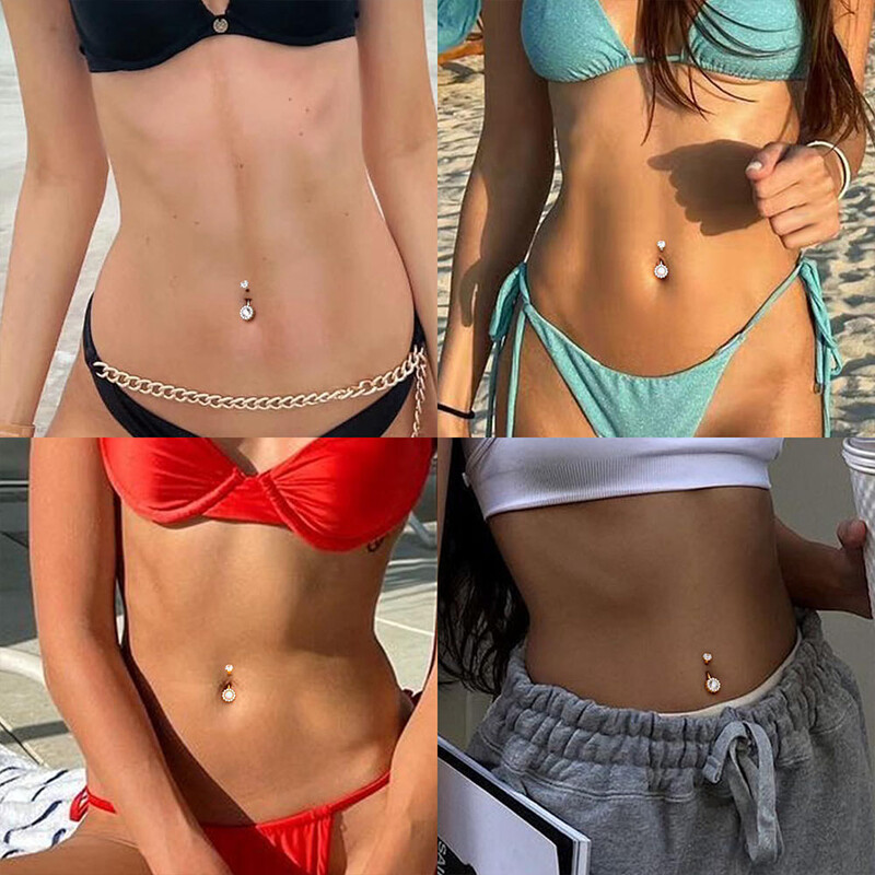 Piercing do pupka z titánu F136 s vnútorným závitom 14G, slnečnica so zirkónom, titánový prsteň do pupka.