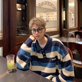 Ανδρικό πουλόβερ με γιακά Polo Φθινόπωρο Winter Harbor Wind Loose Fashion Trend Casual ριγέ Παλτό πουλόβερ με αντίθεση χρώματος με πουλόβερ