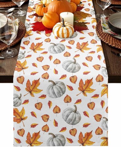 Ευχαριστιών Φθινοπωρινές κολοκύθες Πορτοκαλί Σφενδάμι λινό Τραπέζι Runners Διακόσμηση γάμου Ανθεκτικό Τραπέζι Τραπεζαρίας Runners Προμήθειες πάρτι