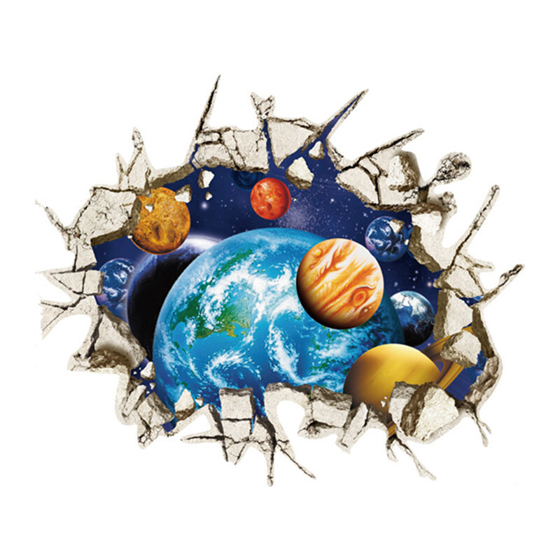 Space Astronaut Vinyl 3D Σπασμένα αυτοκόλλητα τοίχου Starry Planet Mural Διακοσμήσεις σπιτιού για παιδικά δωμάτια Αδιάβροχη ταπετσαρία οροφής