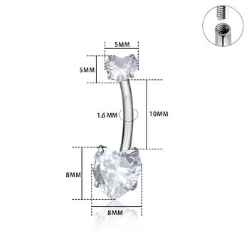 ASTM F136 G23 Титан 14G вътрешна резба Сърце CZ Пиърсинг на корема Пръстени на пъпа Обеци Модни бижута за тяло за жени