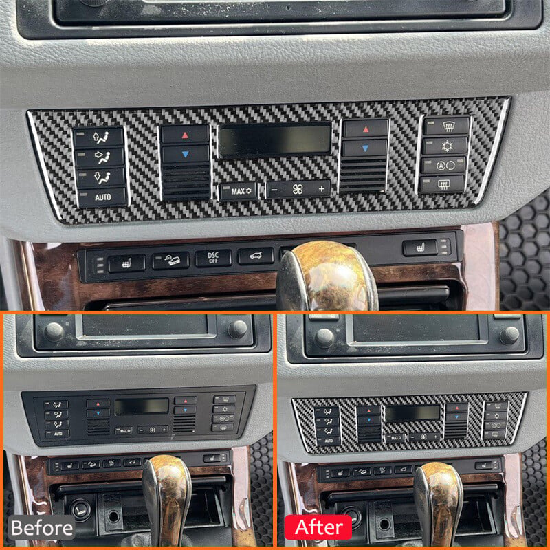 Karbónové autodoplnky, centrálna konzola, ovládacie tlačidlá klimatizácie, nálepka na rám panela pre BMW X5 E53 2000-2006