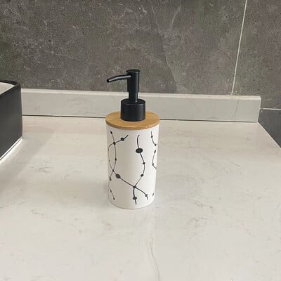 Műanyag folyékony szappan adagolók bambusz huzattal, kézmosó palack, tusfürdő samponos flakonok, fürdőszobai kiegészítők, 320 ml