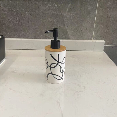 Műanyag folyékony szappan adagolók bambusz huzattal, kézmosó palack, tusfürdő samponos flakonok, fürdőszobai kiegészítők, 320 ml