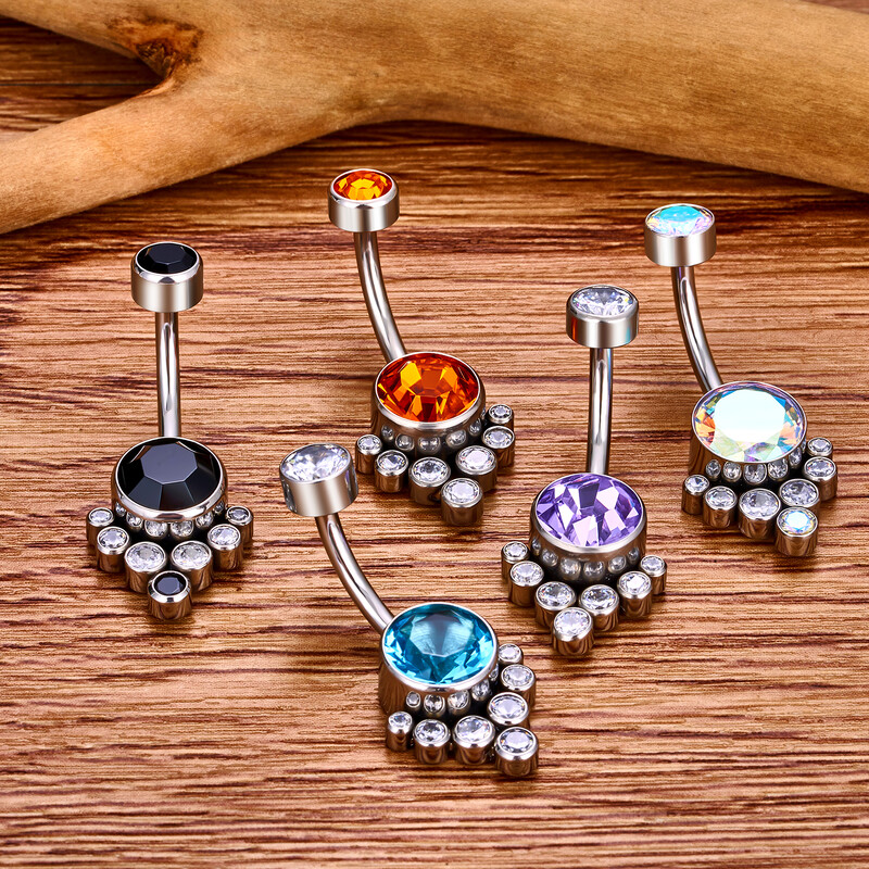 G23 ASTM F136 titán implantátum minőségű kristály kerek cirkon opál 14G köldökgyűrű női szexi köldökpiercing ékszer