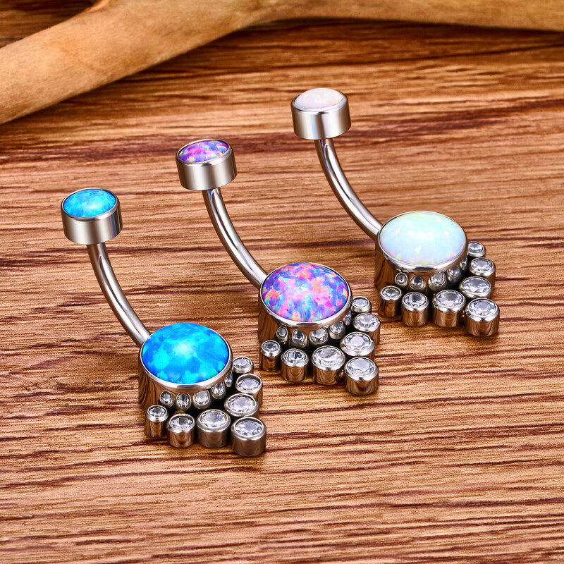 G23 ASTM F136 titán implantátum minőségű kristály kerek cirkon opál 14G köldökgyűrű női szexi köldökpiercing ékszer