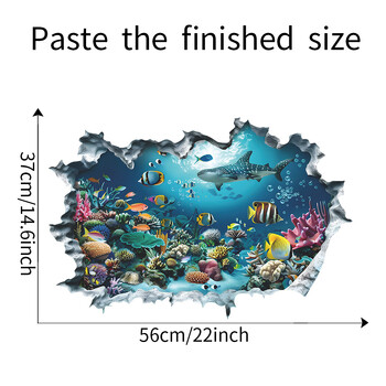 Счупена стена 3D Подводен свят Акула Стикер за стена за детска стая Всекидневна Веранда Декорация на дома Самозалепващи се стикери за изкуство