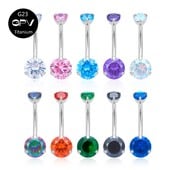 Piercing do pupka G23 z čistého titánu, klasický 14G, dva zirkónové viacfarebné piercingové šperky do pupka