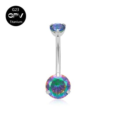 Piercing do pupka G23 z čistého titánu, klasický 14G, dva zirkónové viacfarebné piercingové šperky do pupka