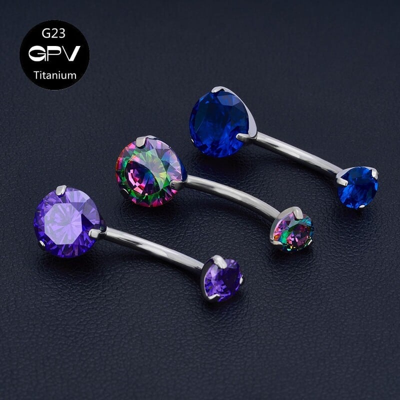 Piercing do pupka G23 z čistého titánu, klasický 14G, dva zirkónové viacfarebné piercingové šperky do pupka