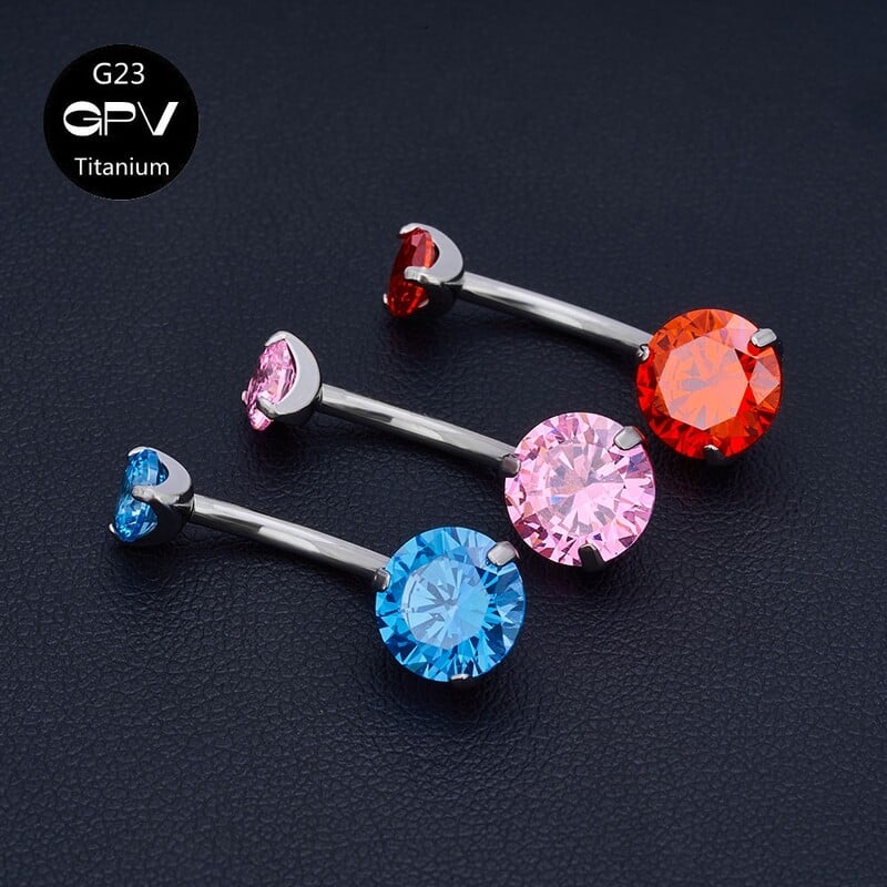 Piercing do pupka G23 z čistého titánu, klasický 14G, dva zirkónové viacfarebné piercingové šperky do pupka