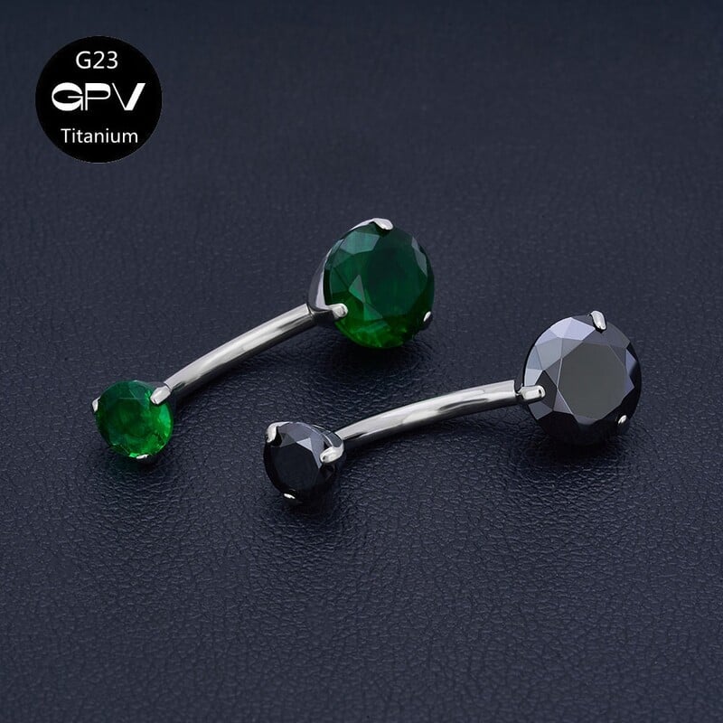 Piercing do pupka G23 z čistého titánu, klasický 14G, dva zirkónové viacfarebné piercingové šperky do pupka