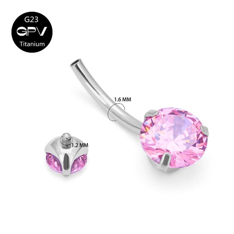 Piercing do pupka G23 z čistého titánu, klasický 14G, dva zirkónové viacfarebné piercingové šperky do pupka