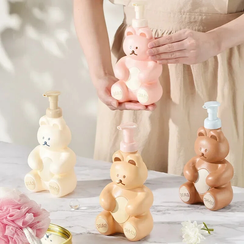 Cartoon Bear Foaming Soap Dispenser Refillable Hand Sanitizer Shampoo αφρότζελ Μπουκάλι αντλίας μπάνιου Δοχείο παρασκευής αφρού