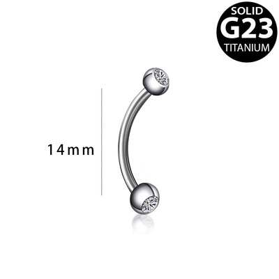 Obrvna kost Piercing za nos Pupak Prstenovi zakrivljeni G23 titan iznutra 16G 5/16 inča 3 mm CZ Etite piercing za pupak