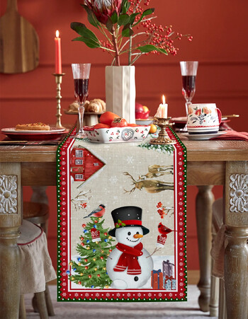 Χριστουγεννιάτικη διακόσμηση Snowman Snowflake Dining Party Decor Τραπέζι Runner για τραπέζι Navidad Decoracion