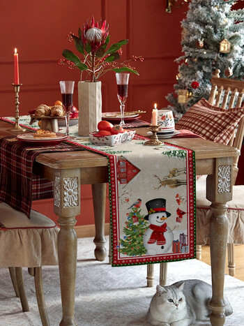 Χριστουγεννιάτικη διακόσμηση Snowman Snowflake Dining Party Decor Τραπέζι Runner για τραπέζι Navidad Decoracion