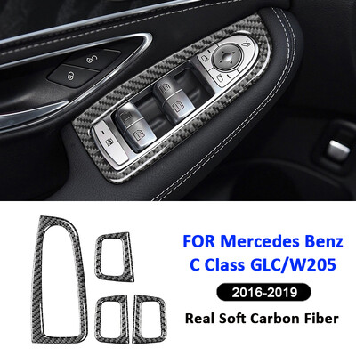 Anglies pluošto automobilio elektrinio lango pakėlimo perjungimo skydelio apdailos rėmo dekoravimo lipdukas, skirtas Mercedes Benz 2016-2019 C klasės GLC W205