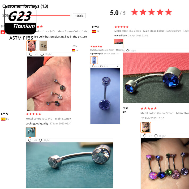 Prsteni za piercing na trbuhu G23 Titanium Astm F136 14g Nakit za tijelo Prsten za pupak s unutarnjim navojem Naušnice od cirkonija Cirkon