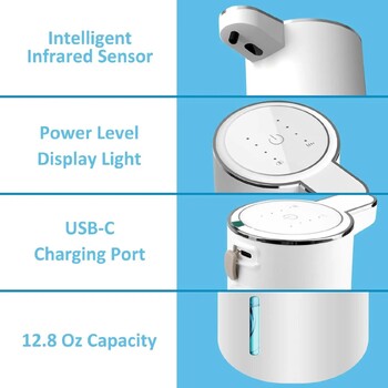 Automatic Soap Dispenser Touchless Foaming Dispenser 380ml USB Επαναφορτιζόμενο Ηλεκτρικό 4 Επίπεδο Ρυθμιζόμενο Διανομέα Σαπουνιού Αφρού