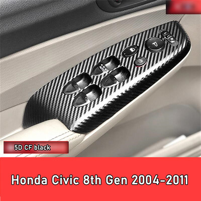 Automobilio stiliaus juodas anglies lipdukas Automobilio lango pakėlimo mygtuko jungiklio skydelio dangtelio apdailos lipdukas 4 vnt / rinkinys Honda Civic 8th Gen 2004-2011