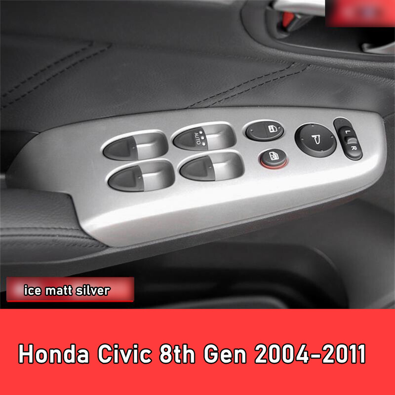 Automobilio stiliaus juodas anglies lipdukas Automobilio lango pakėlimo mygtuko jungiklio skydelio dangtelio apdailos lipdukas 4 vnt / rinkinys Honda Civic 8th Gen 2004-2011