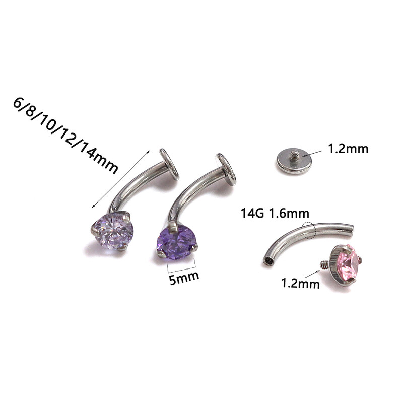 1 τεμ. F136 Titanium 14G Triple Claw 5A Zirconia Belly Button Nail Two αφαιρούμενα χείλη Νύχι φρυδιών Κόσμημα για διάτρηση σώματος