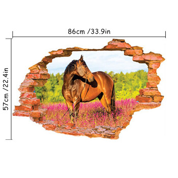 3D Pretty Horse Broken Wall Creative Stickers Passland Scenery Vinyl Mural Домашни декорации Животински пейзаж Плакат Тапет