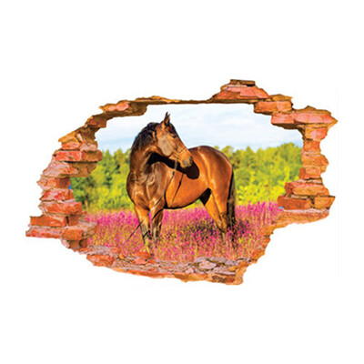 3D Pretty Horse Broken Wall Creative Stickers Passland Scenery Vinyl Mural Домашни декорации Животински пейзаж Плакат Тапет