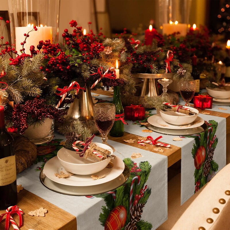 Božićna kuglica Bobice Borovi češeri Lanene staze za stol Dekoracija kuhinjskog stola Staze za blagovaonski stol Svadbena zabava Navidad dekoracija