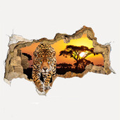 3D Agile Leopard Posteri sa životinjama Dekoracije doma Staro drveće Izlazak sunca Vinil Slomljeni zidni umjetnički naljepnici Mural za dnevnu sobu 70*50CM